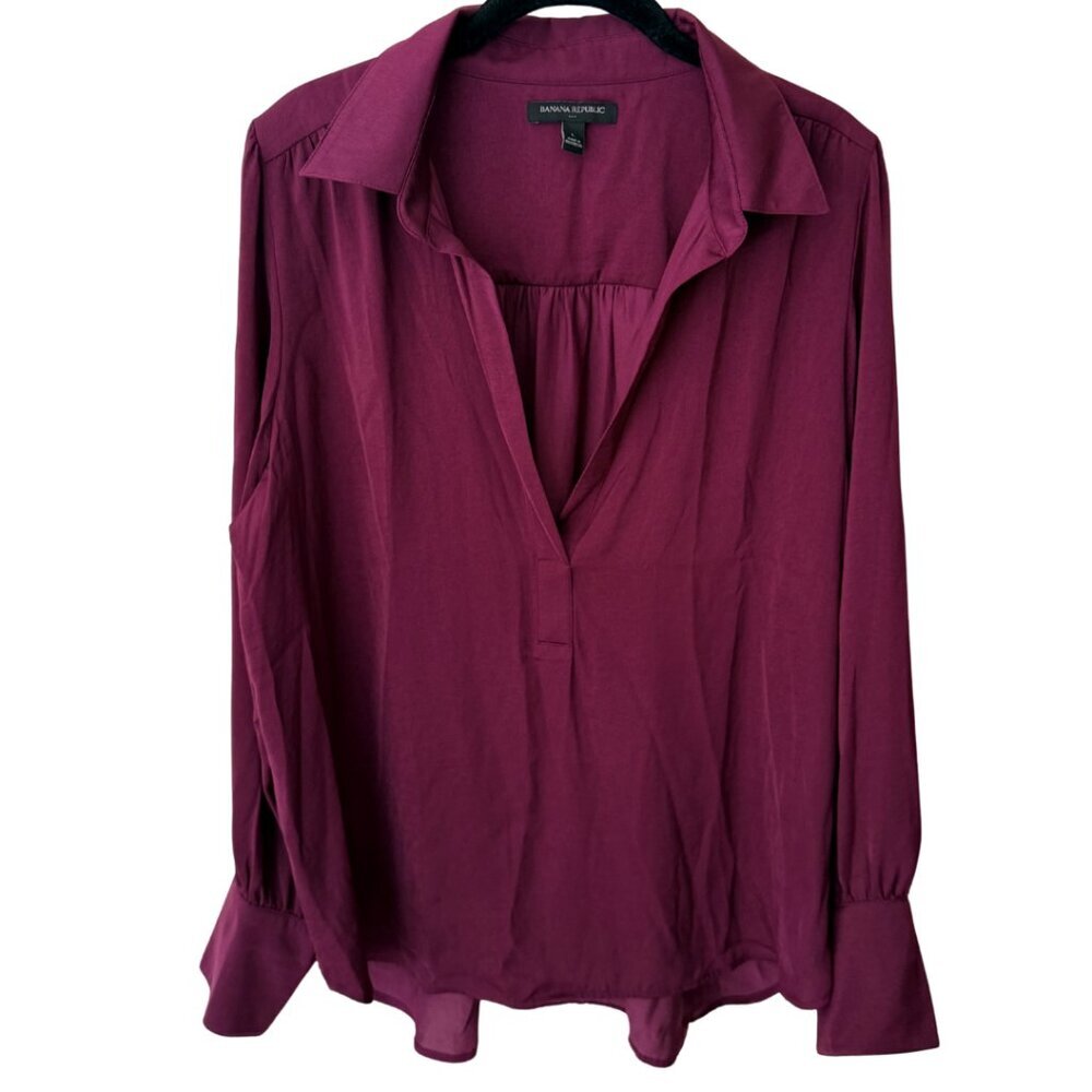 Banana Republic, long-sleeve, blouse, maroon, L